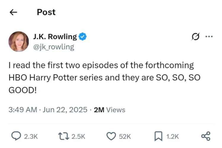 J.K. Rowling X Post Screenshot.