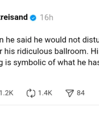 Barbra Streisand Blasts Trump’s White House Ballroom as “Symbolic of Democracy’s Destruction” Barbra Streisand Threads Post