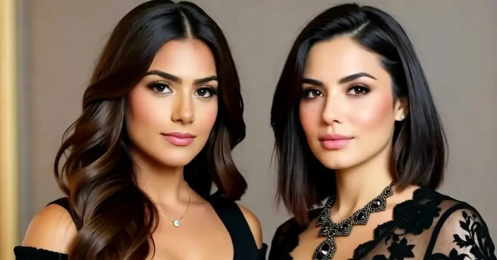 Two women in elegant outfits.