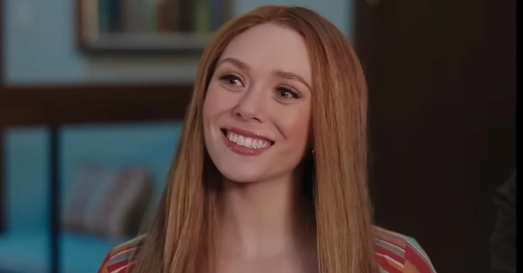 Elizabeth Olsen as her character Wanda Maximoff in the Marvel series “WandaVision.”
