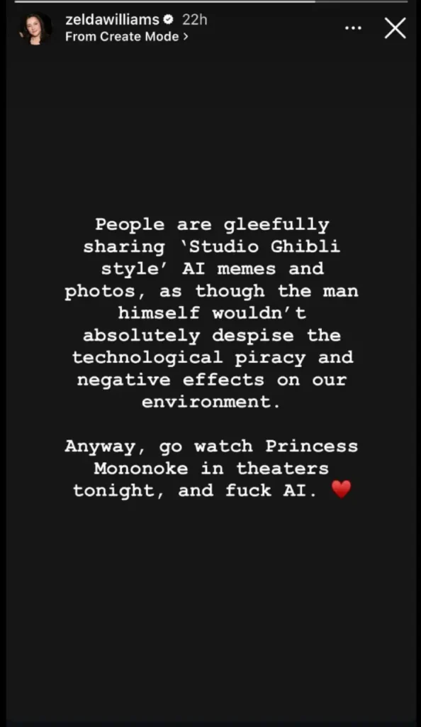Zelda Williams Instagram Story.
