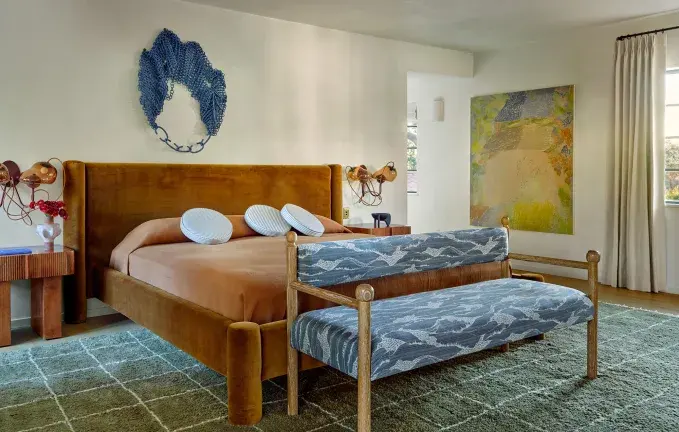 Mandy Moore Thought Her LA Dream Home Was Gone Forever — Here’s How She and Taylor Goldsmith Brought It Back to Life 4 Moore and Goldsmith's earthy tones and calming blues extend to the primary bedroom.