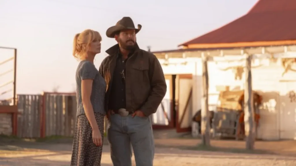 Kelly Reilly as Beth Dutton and Cole Hauser as Rip Wheeler in Dutton Ranch, episode 8, season 1.