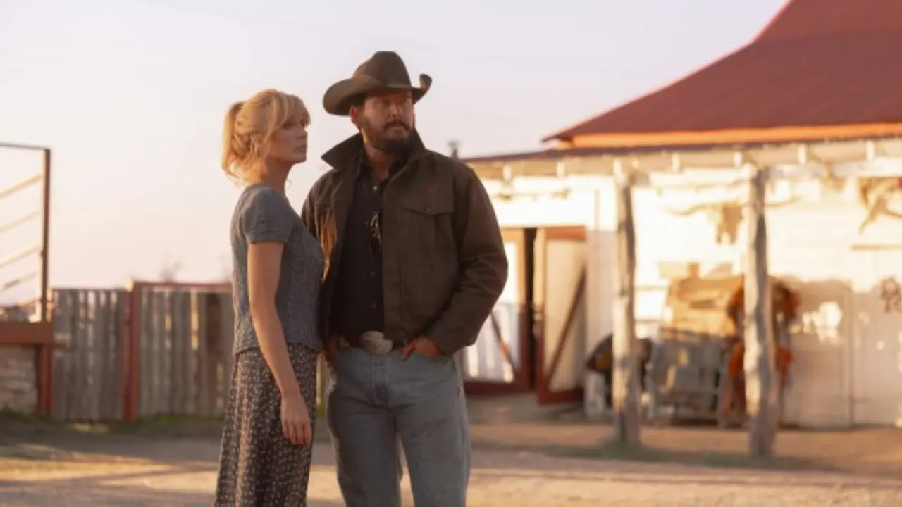 Kelly Reilly as Beth Dutton and Cole Hauser as Rip Wheeler in Dutton Ranch, episode 8, season 1.